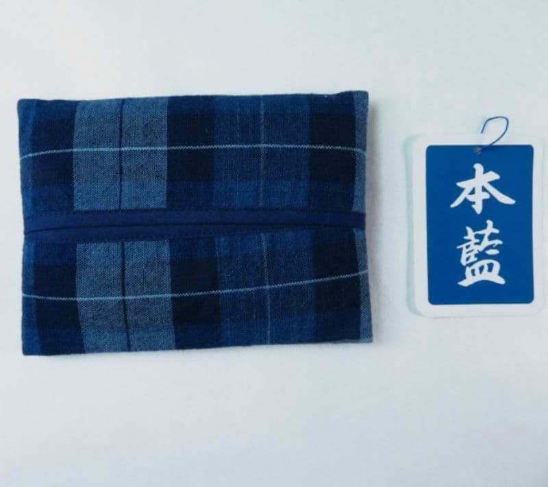 格子織り藍染め【ティッシュカバー】