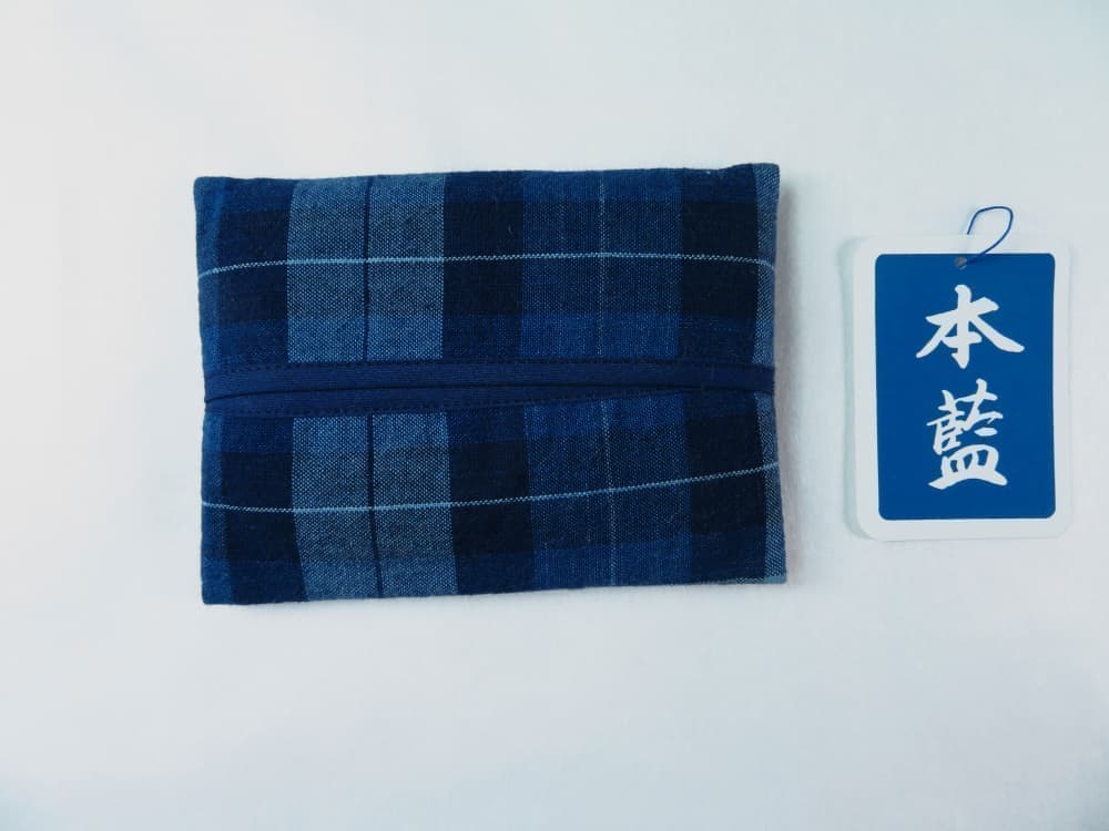 格子織り藍染め【ティッシュカバー】